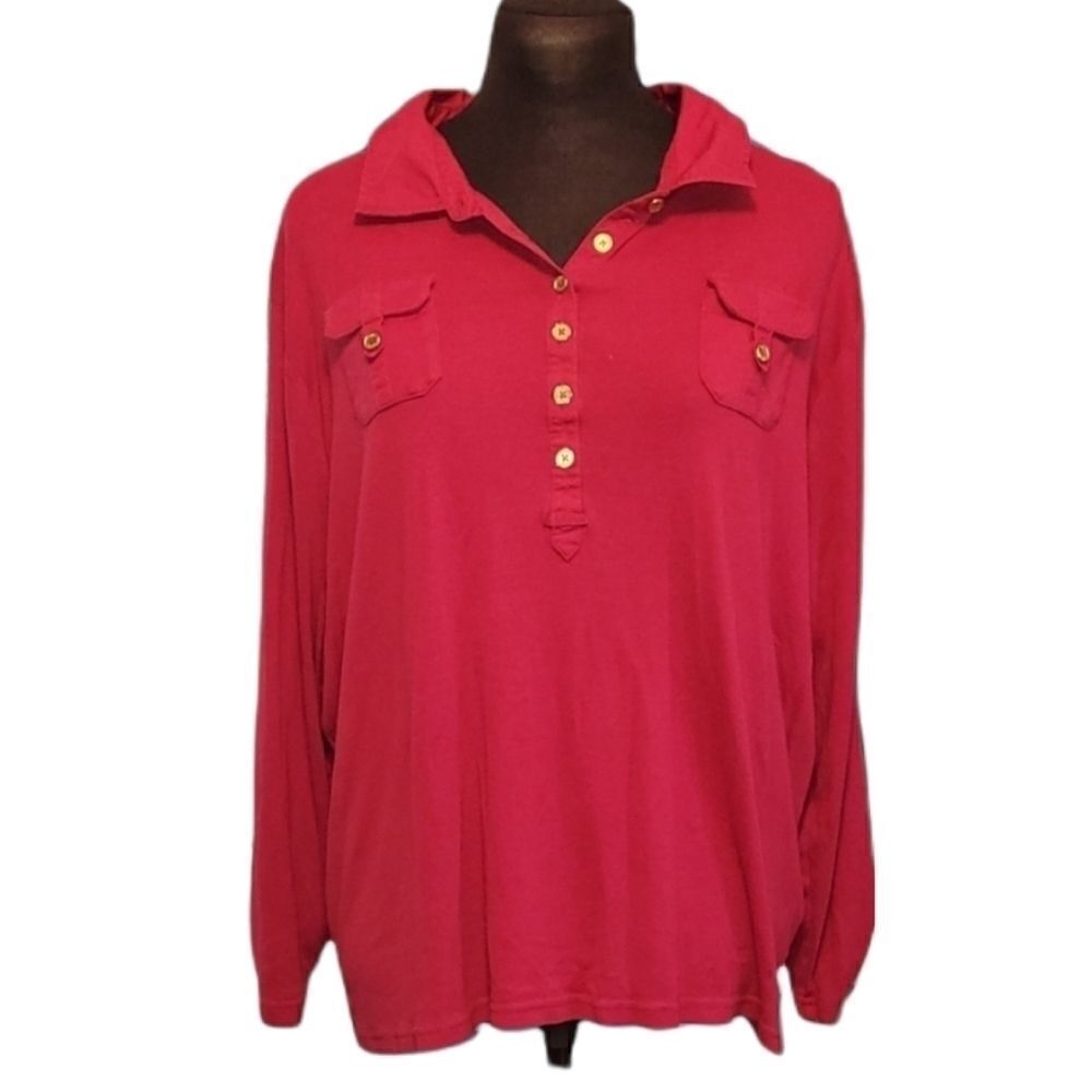 Chaps Red Blouse with Gold Buttons